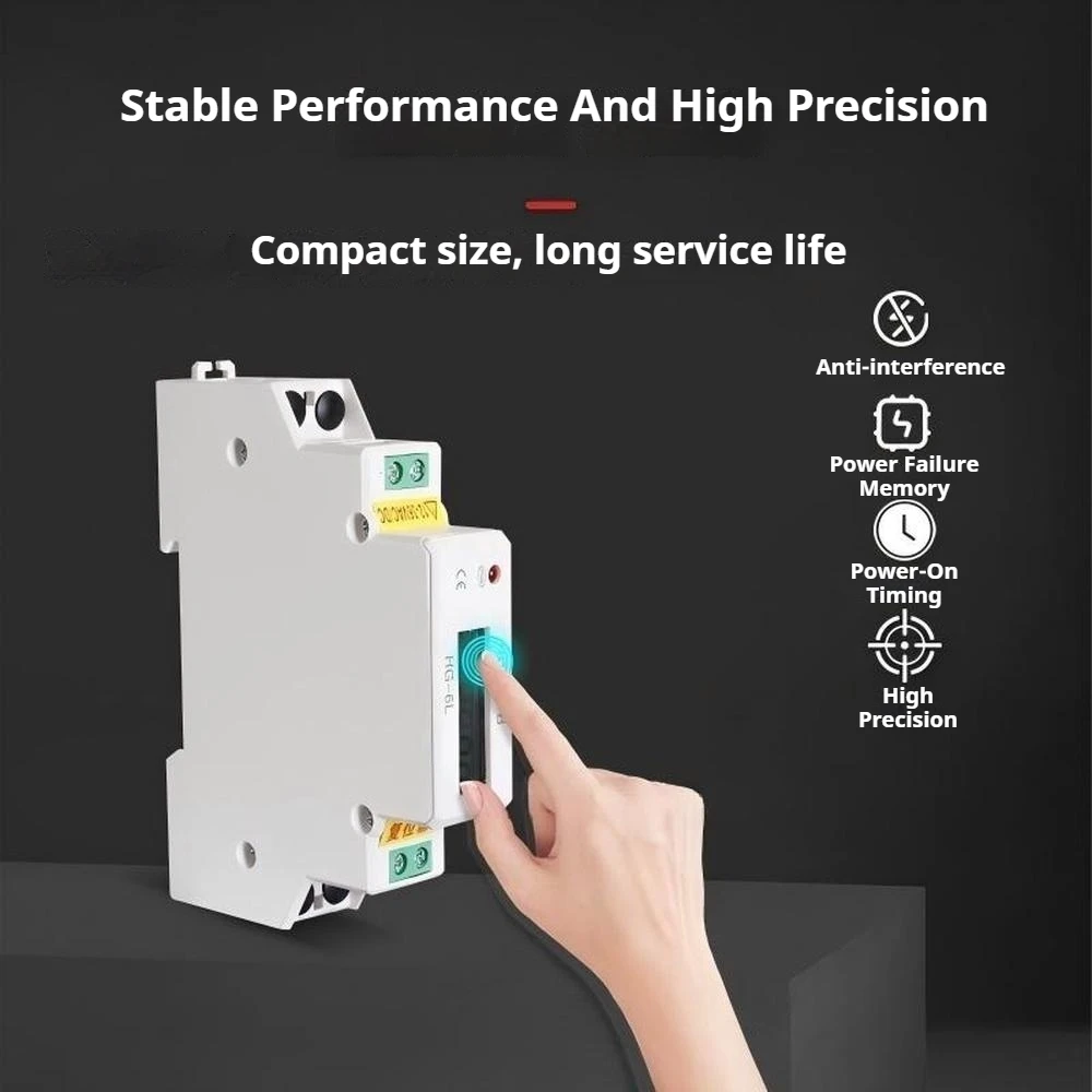 HG‑6L DIN Rail Digital Hour Meter Timer DC12‑36V AC48‑240V AC380V Electronic Equipment Working Time Recorder Total Hours Counter