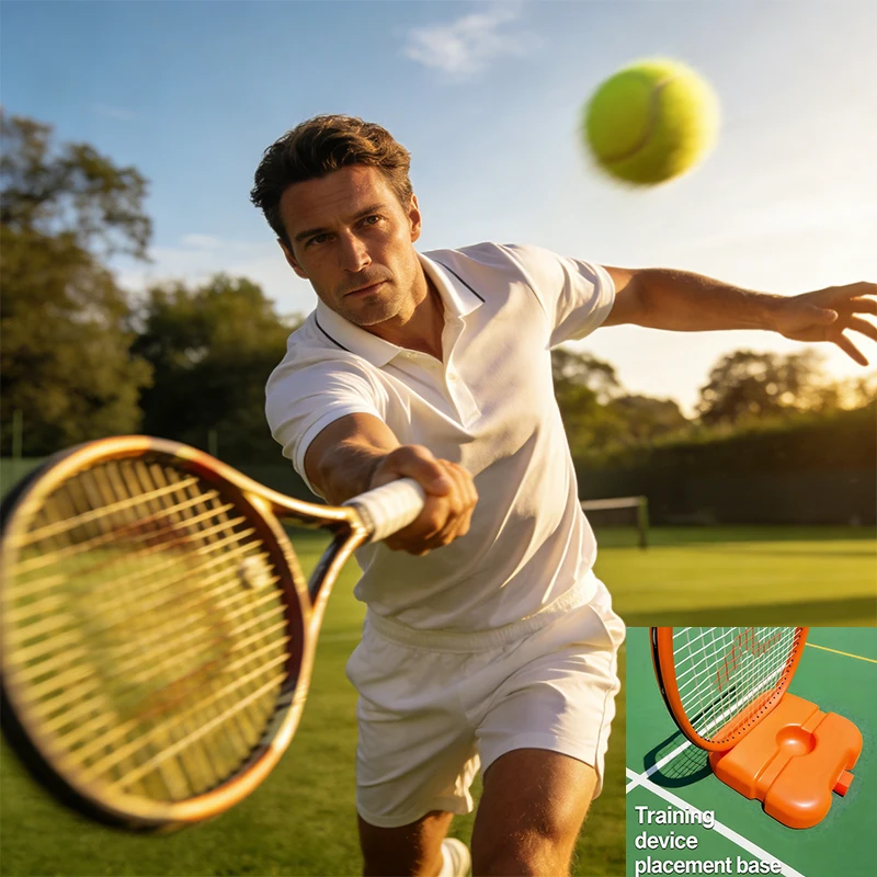 

Built-in Racket Storage Slot Anti-Slip Portable Tennis Practice Aid, Solo Self-Practice Training Base with Elastic Rope Ball