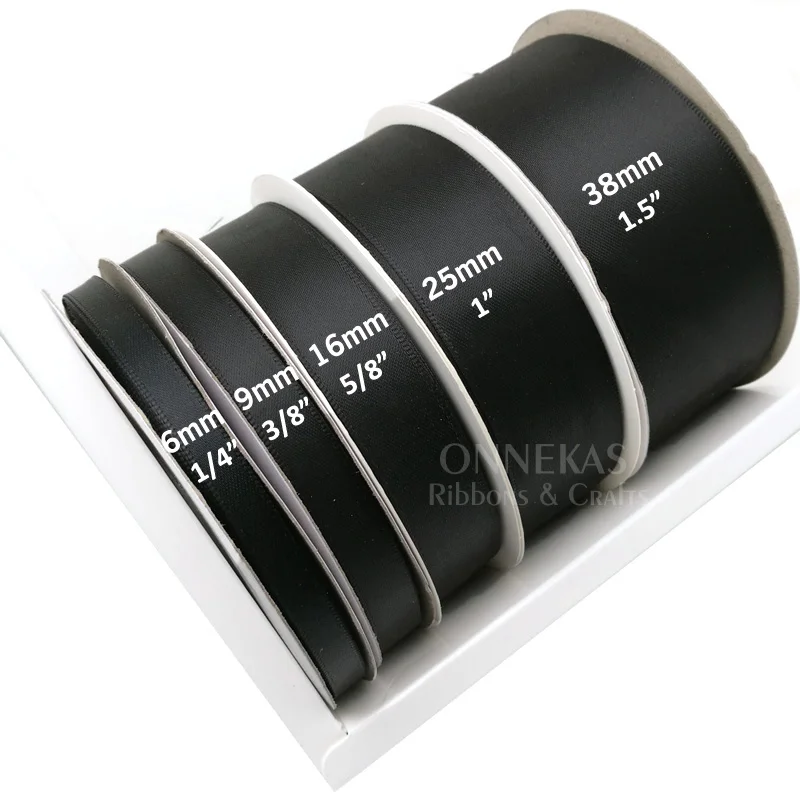 100Yards 6/9/13/16/19/25/38mm White Black Double Face Satin Ribbon Solid Color 100% Polyester Dense Silky Gift Wrap Tapes