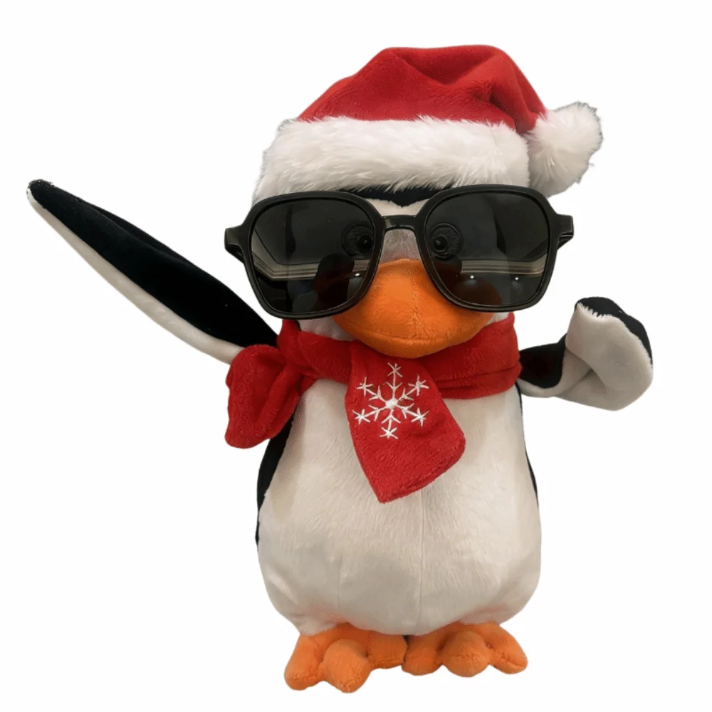 Pinguim macio fofo abstrato 23cm desenho animado de animal de pelúcia com chapéu óculos de sol pinguim presente infantil