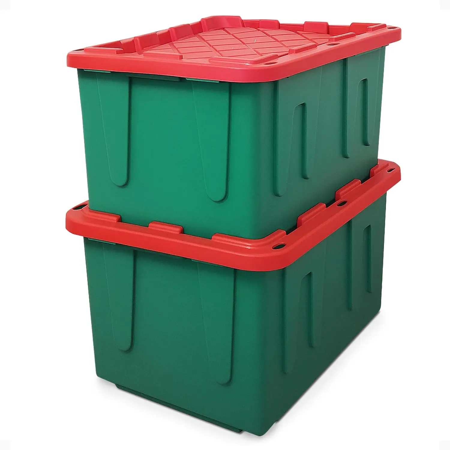 

2-Pack Durabilt 27 Gal Heavy Duty Storage Bins, Holiday Red/Green with Lids for Attic & Garage Organization