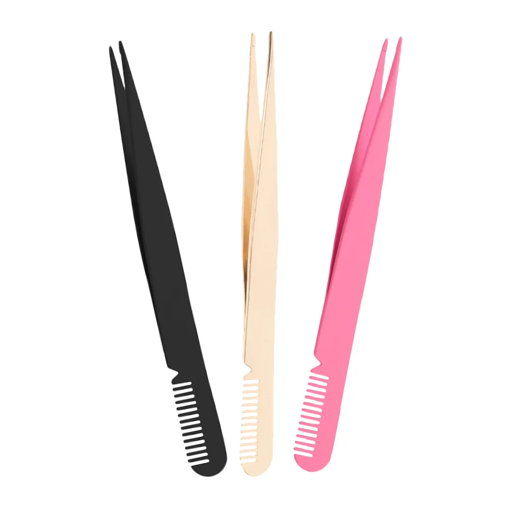 3Pcs Eyelash Tweezers Stainless Steel Lash Clamp Applicator for False Lashes Professional Lash Tweezers Eyelash Applicator Tool