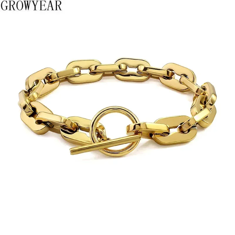 Unisex Punk 316L Stainless Steel Chain Link Bracelets For Women Men T toggle Round Circle Lock Clasp Exquisite Bangle Bracelets