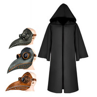 Medieval Plague Doctor Mask and Cloak Set Adult & Child Roleplay Costume Halloween Black Robe with Hood for Cosplay Party