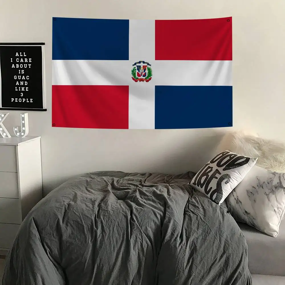 Dominican Flag Banners Four Hole Flag Polyester Outdoor Decor Room Aesthetic
