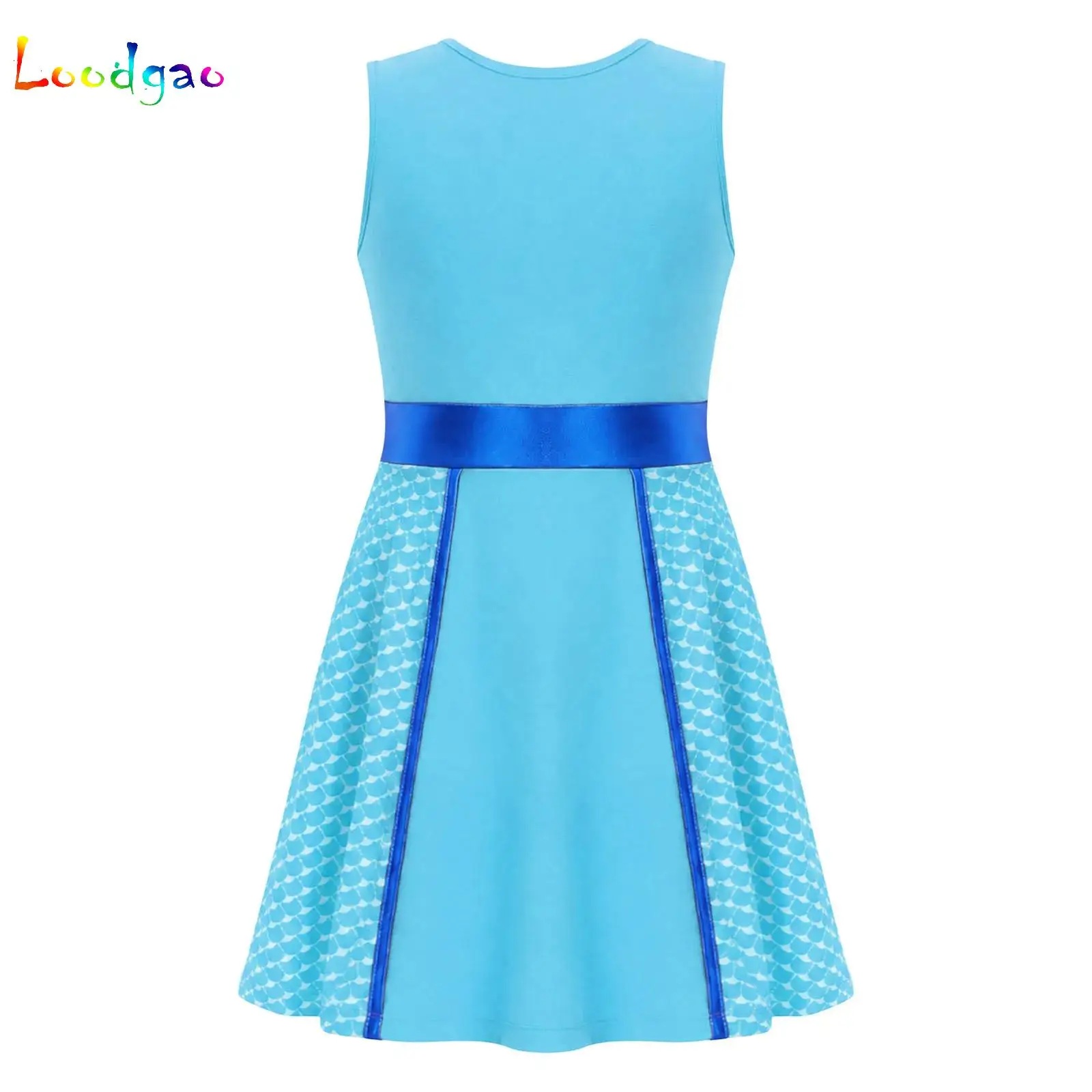 Kids Girls Cute Sleeveless Metallic Waist Cat Printed Color-blocked Dress for Theme Party Movie Character Dress Up Costume