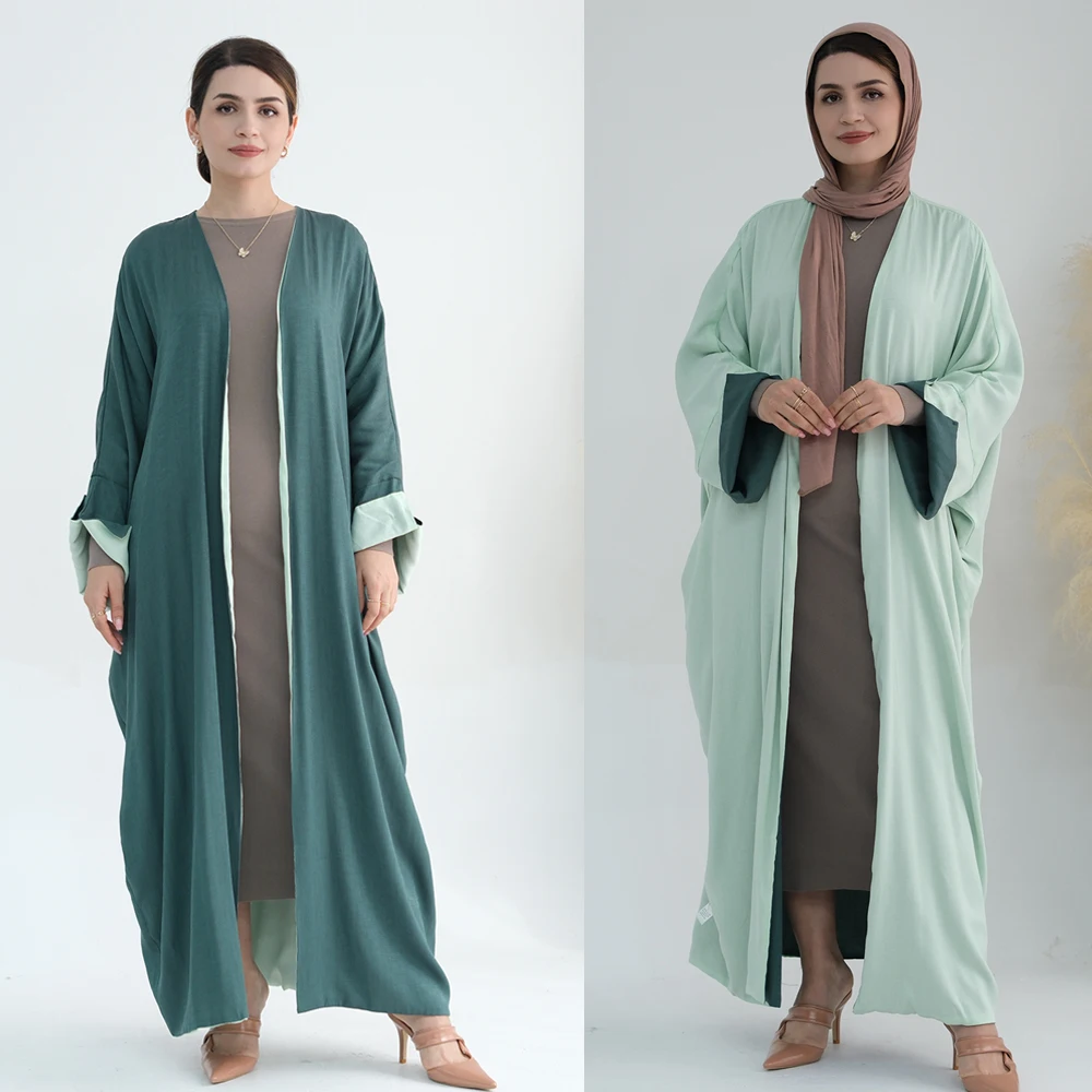 Kimono Reversible Open Abayas for Women Dubai Kaftan Muslim Maxi Dress Eid Djellaba Islam Jalabiya Kebaya Caftan Marocain Femme