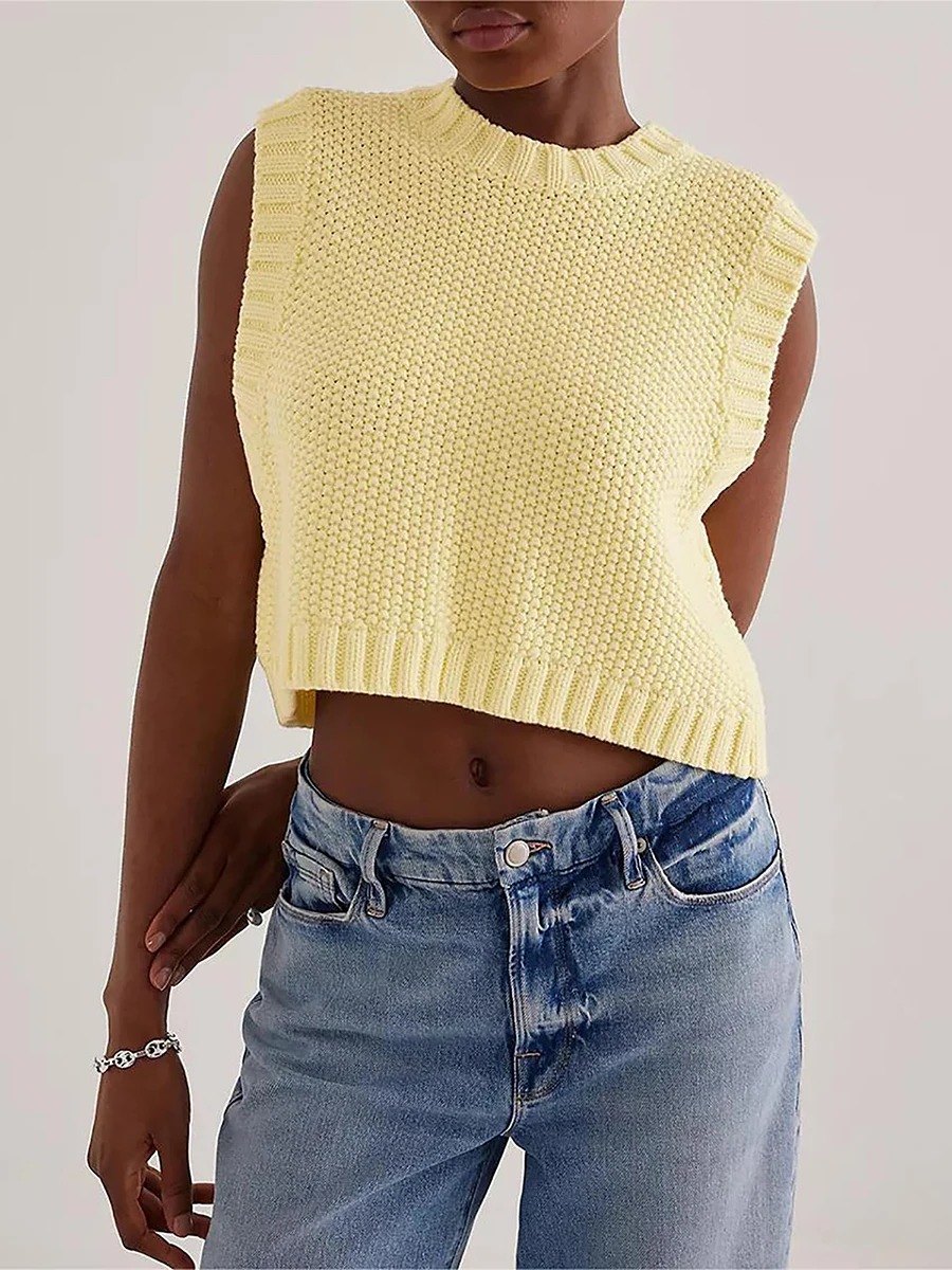 Fashion Lace Up Women Knit Sweater Sleeveless Backless O-neck Sexy Female Cropped Tank Top 2024 Y2k Vintage Vest Streetwear