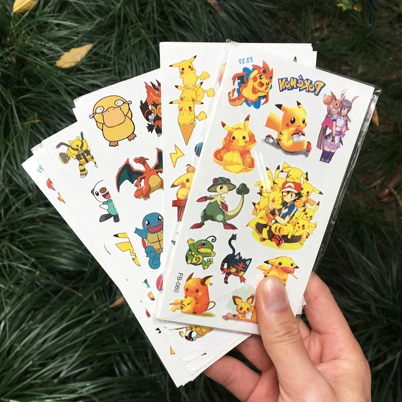 12pcs/bag Pokemon Tattoo Stickers Waterproof Cute Pikachu Sticker Funny Cartoon Kids Girls Christmas Birthday Gift Reward Toy