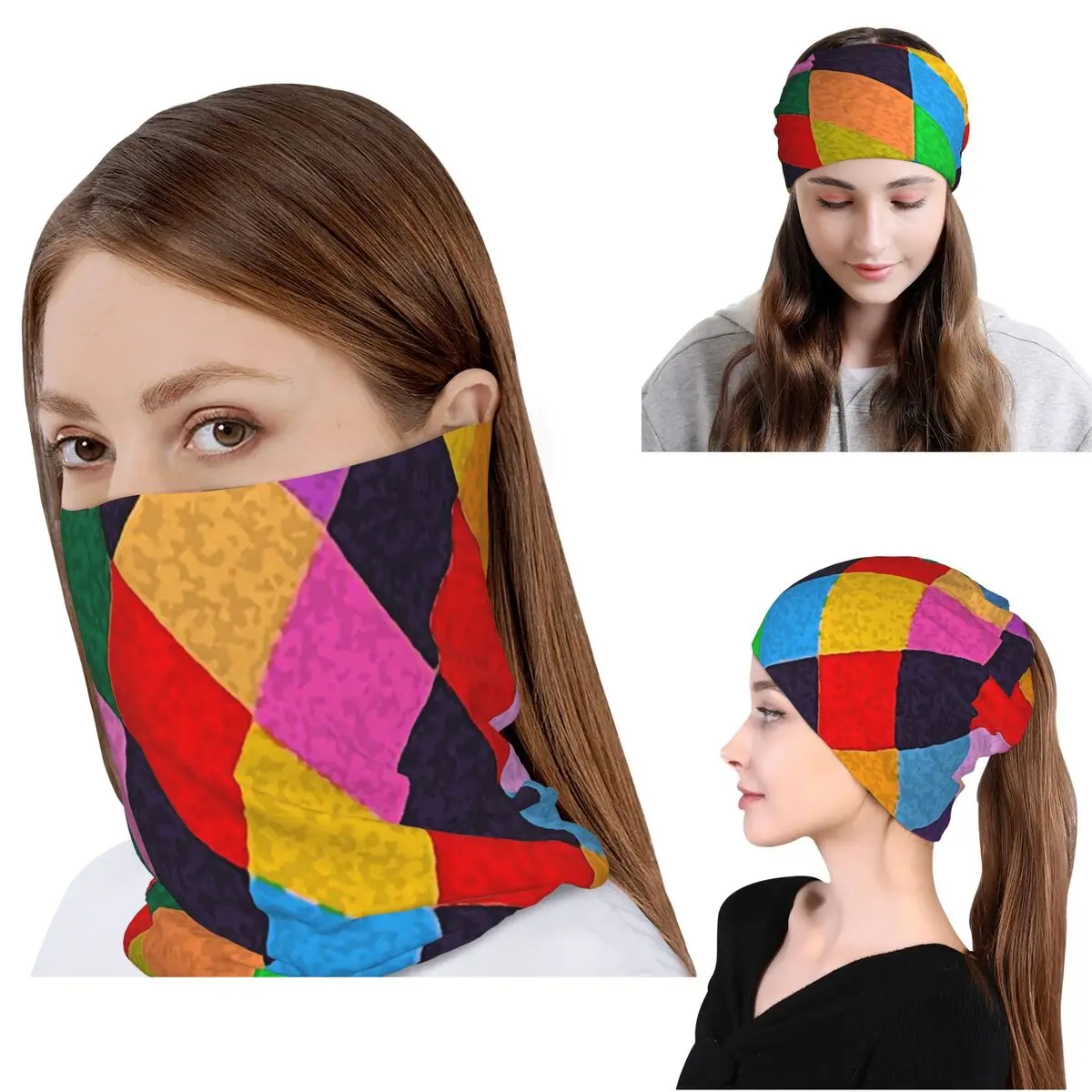 Mardi Gras Harlequin Plaid Spielkarten Rhombi Bandana Halstuch Maske Schal Warme Gesichtsmaske Mützen Hut Unisex Erwachsene Winddicht