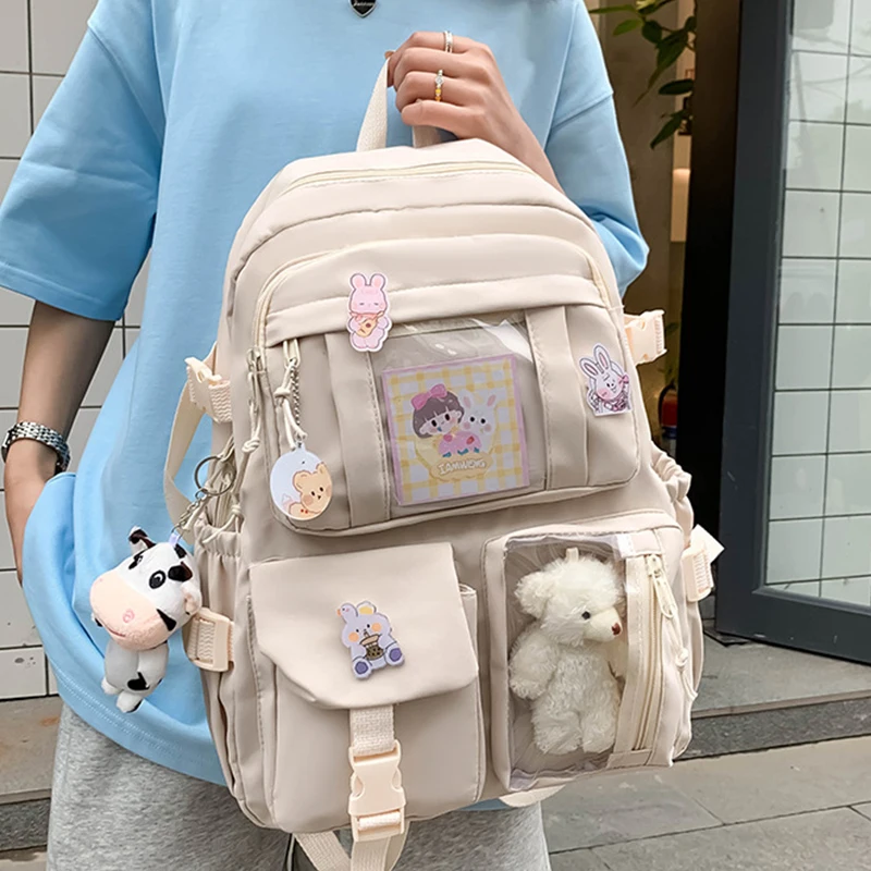 Students Backpack Large Capacity Grils Schoolbag Cartoon Korean Backpack Soild Color Travel