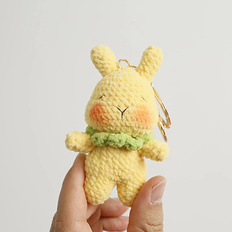漫画のウサギのキーホルダー,イヤホン,かぎ針編み,かわいい動物の人形,バッグの編み物,ペンダントアクセサリー