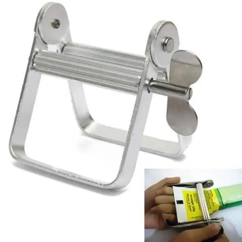 Manual Aluminum Toothpaste Tube Squeezer Tool - Durable Silver Roller Dispenser for Hair Color Dye and Cosmetic Paste