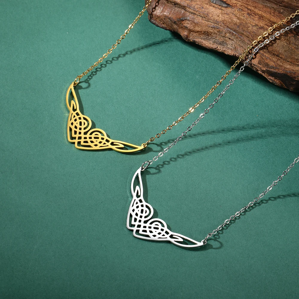 Dawapara Celtics Heart Knot Necklace Religious Good Luck Amulet Norse Irish Symbol Stainless Steel Jewelry - view 3