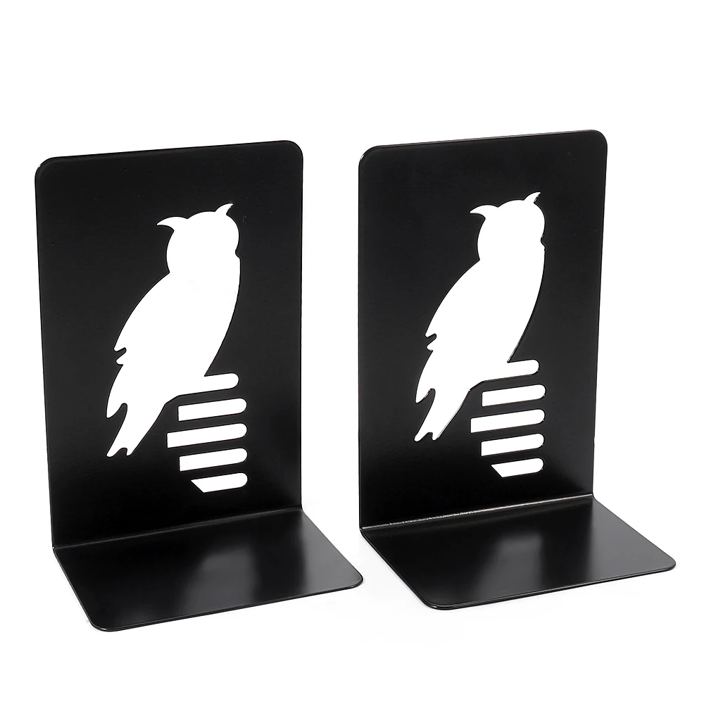 Hollowed Owl Metal Bookends Simple Desktop Ornaments Book Support Office Study Room Desk Decorate Metal Book Shelf Stationery