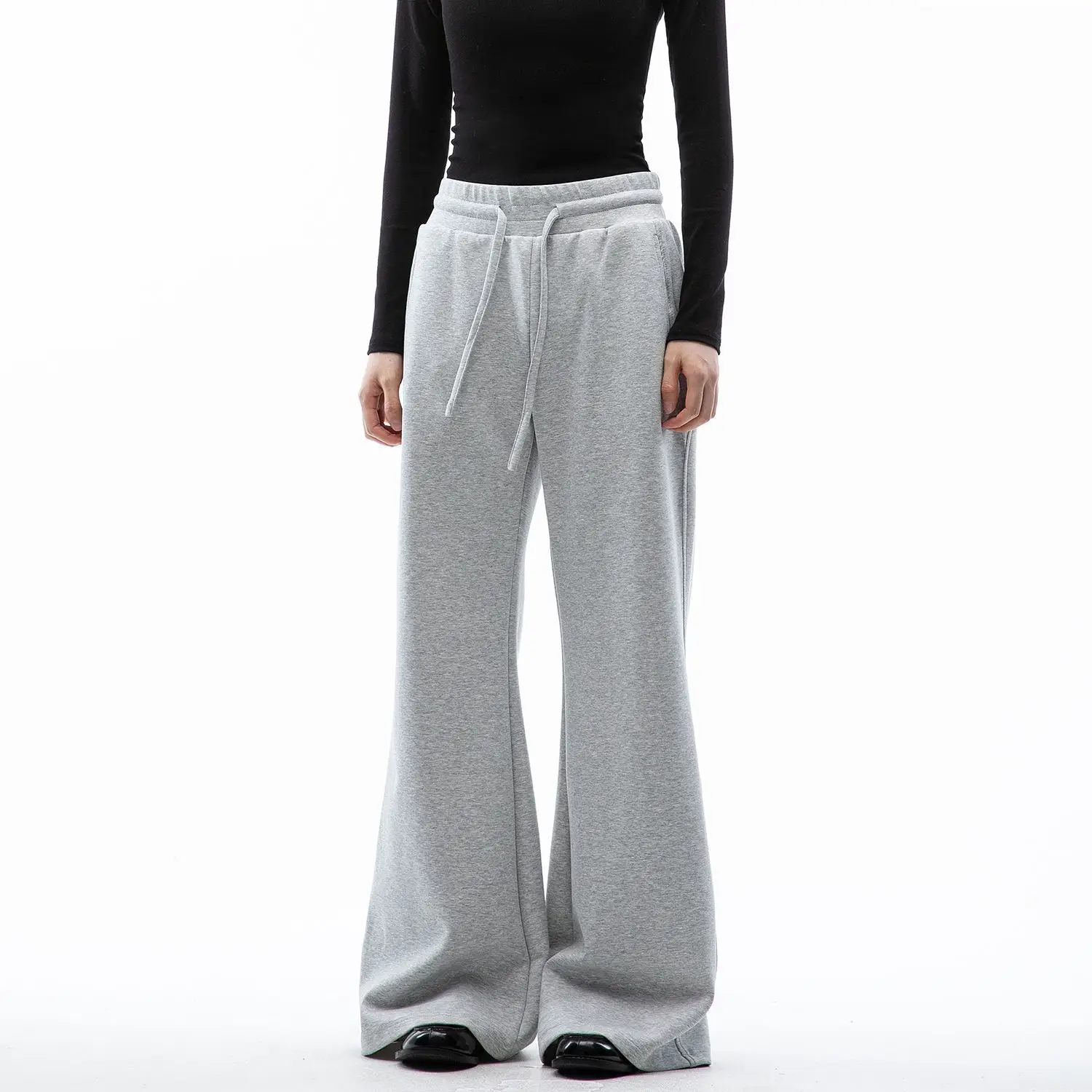 

Серые спортивные брюки с высокой талией, расклешенные, повседневные, свободного кроя, женские, широкие штанины, хлопковые, удобные, для работы, с эффектом похудения