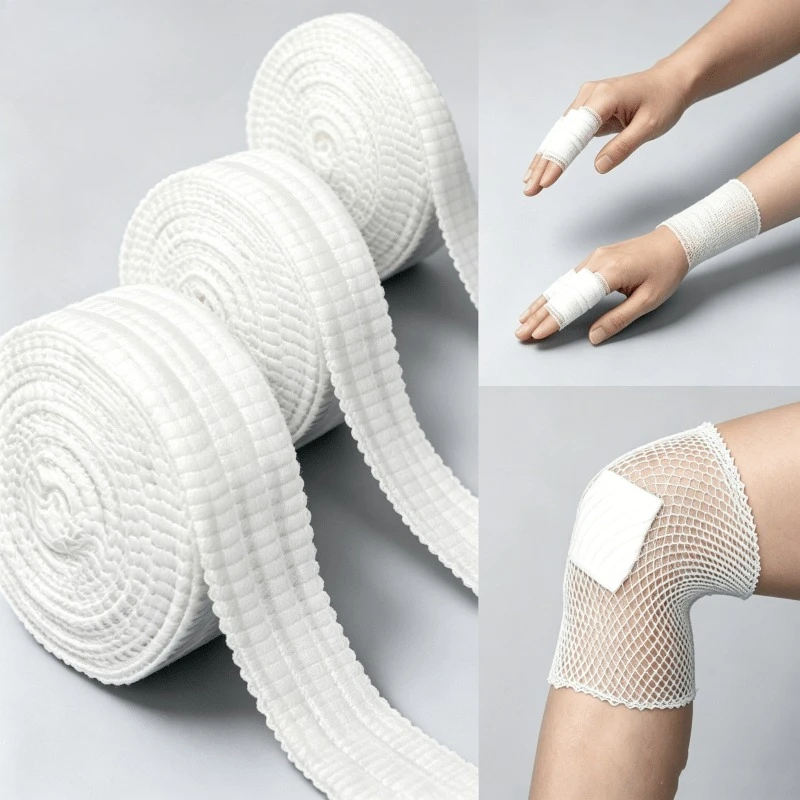 Long Mesh Elastic Bandage Set- Breathable Tubular Gauze Roll for Finger, Wrist, Ankle & Knee Support