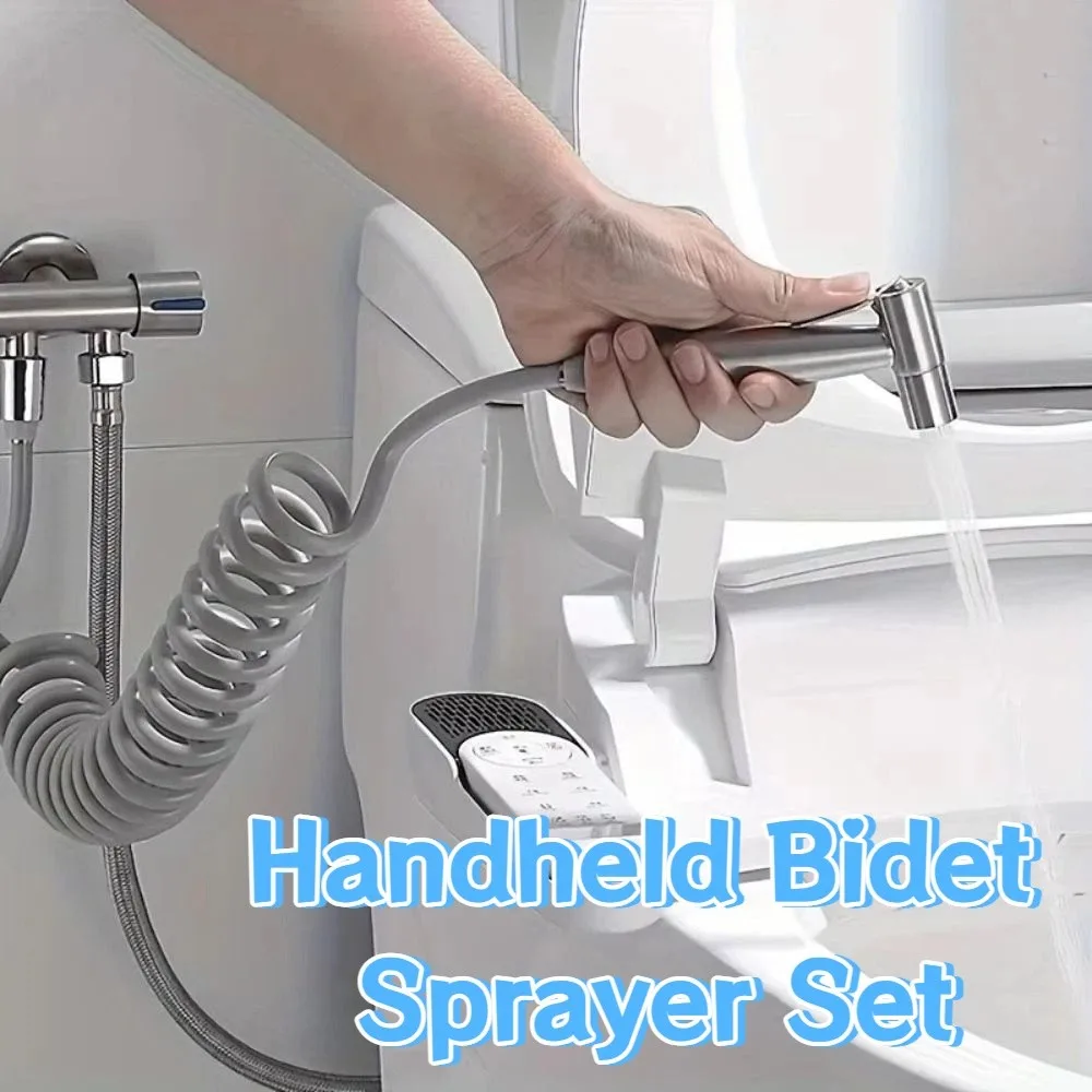 

High Pressure Handheld Bidet Sprayer Set Stainless Steel Adjustable Toilet Sprayer Heads Flexible Hose Non-leakage