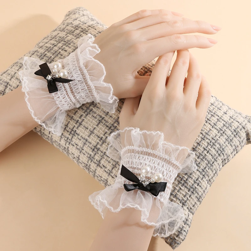

Sweet Lolita Lace Ruffle Hand Sleeves Bowknot Wristbands Girl Party Wrist False Cuffs Clothing Accessories
