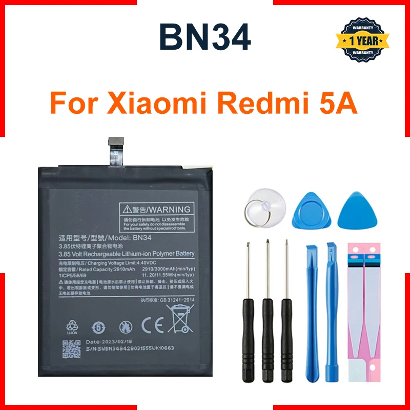 BN34 3000mAh Battery For Xiaomi Redmi 5A BN34 High Quality Phone Replacement Batteries + tools