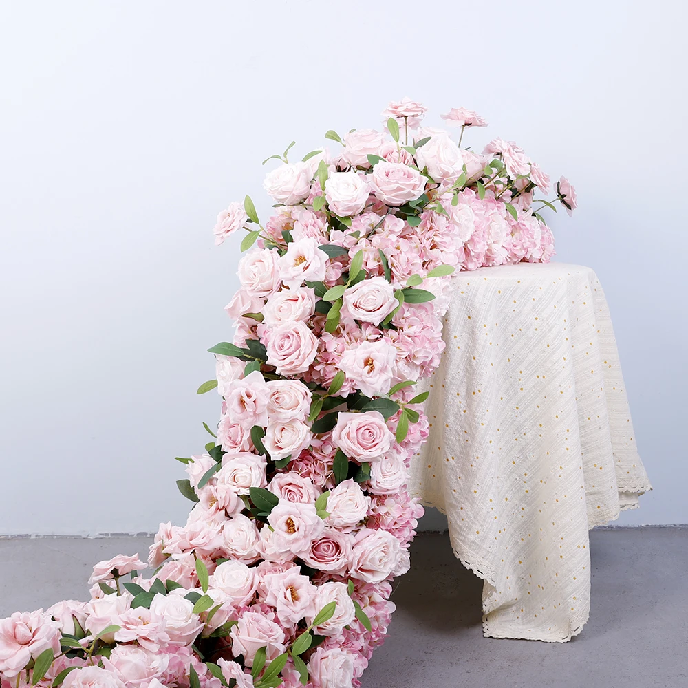 Customizable Pink rose table runner artificial flowers for wedding decoration bridal background wedding flowers