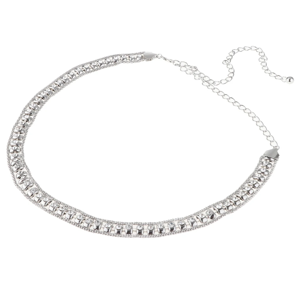 Women Adjustable Waist Chain Metal Bohemian Belly Dance Belt with Clear Rhinestone for Cocktail Dress Decoration Outfit
