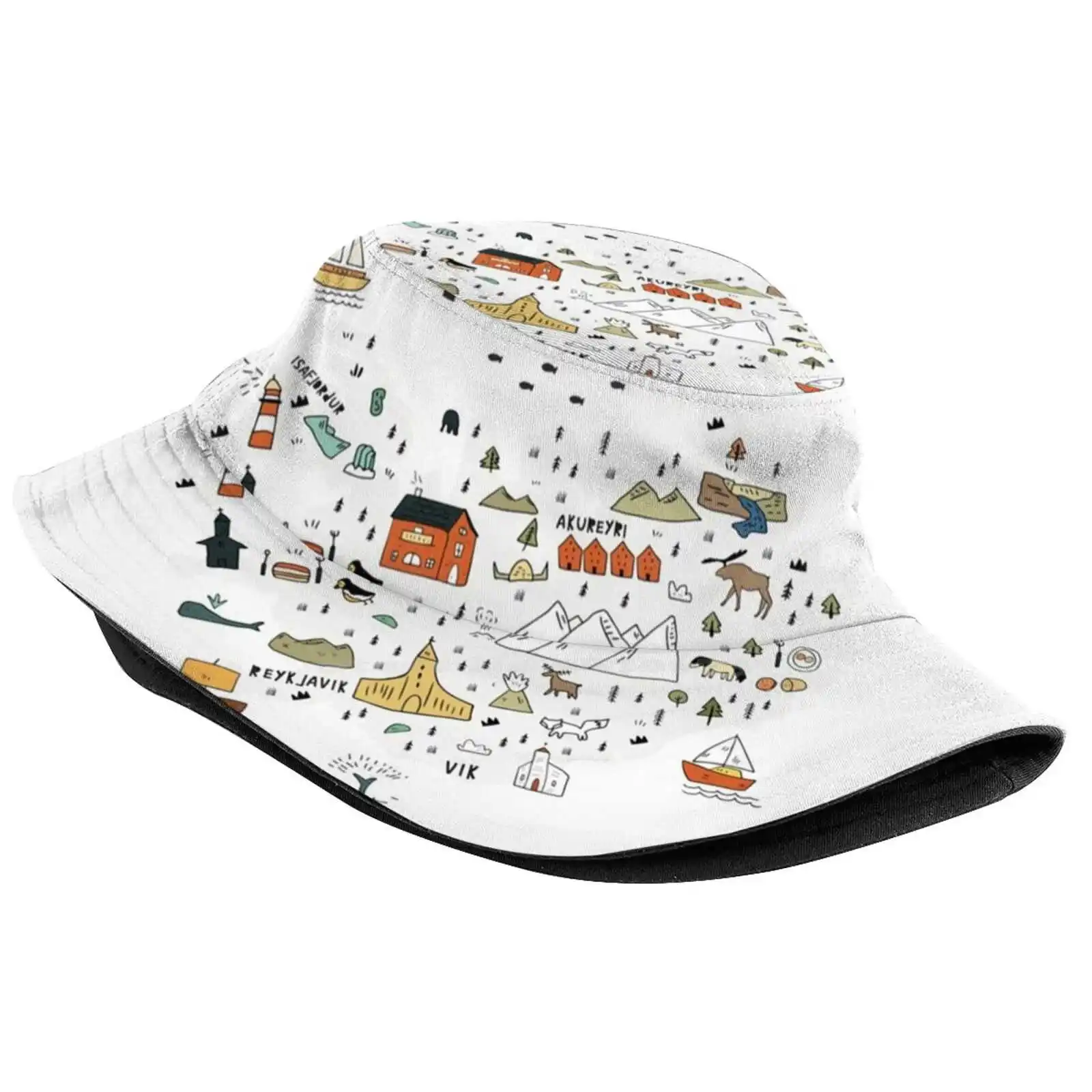 Map Of Iceland Sun Cap Fisherman Hat Bucket Hats Cartoon Map Map Of Iceland Cartography Tavel Country City World Handdrawn