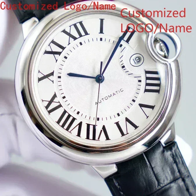 الفاخرة التلقائية الميكانيكية رجالي الياقوت 904L الفولاذ المقاوم للصدأ والجلود الأسود الأزرق بالون الساعات الرياضية حسب الطلب