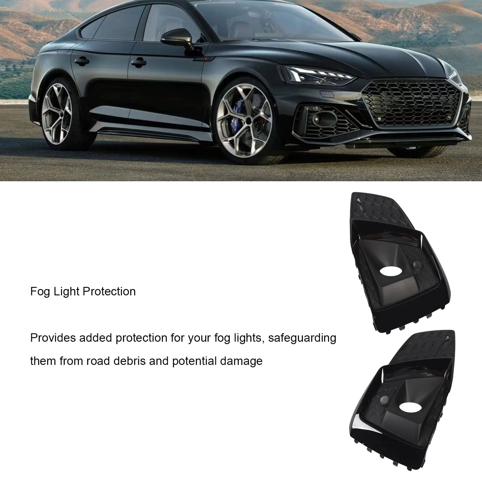 For Audi A5 F5 2021 2022 2023+ 1 Pair Glossy Black Front Lower Bumper Fog Light Lamp Frame Grille Bezel