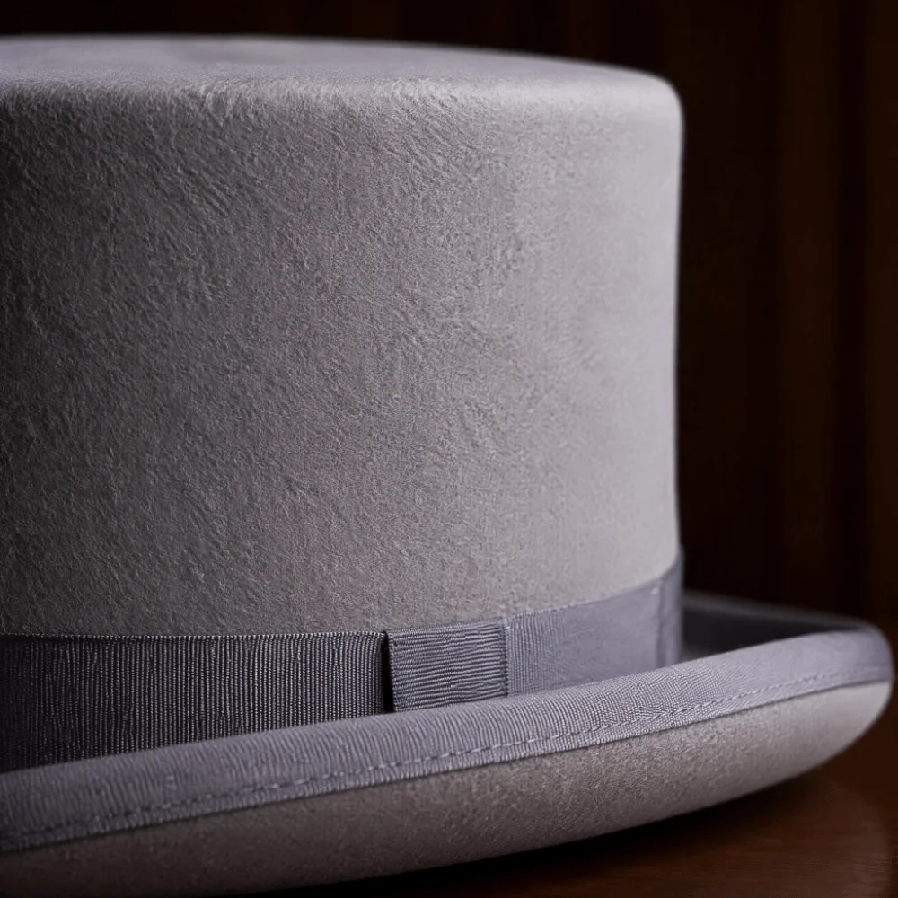 Gentleman-Stil Wollmaterial Zylinderhut Satin-Futter Klassisches Design Magierhut Gentleman-Hut Bühnenauftritt – Detail 4