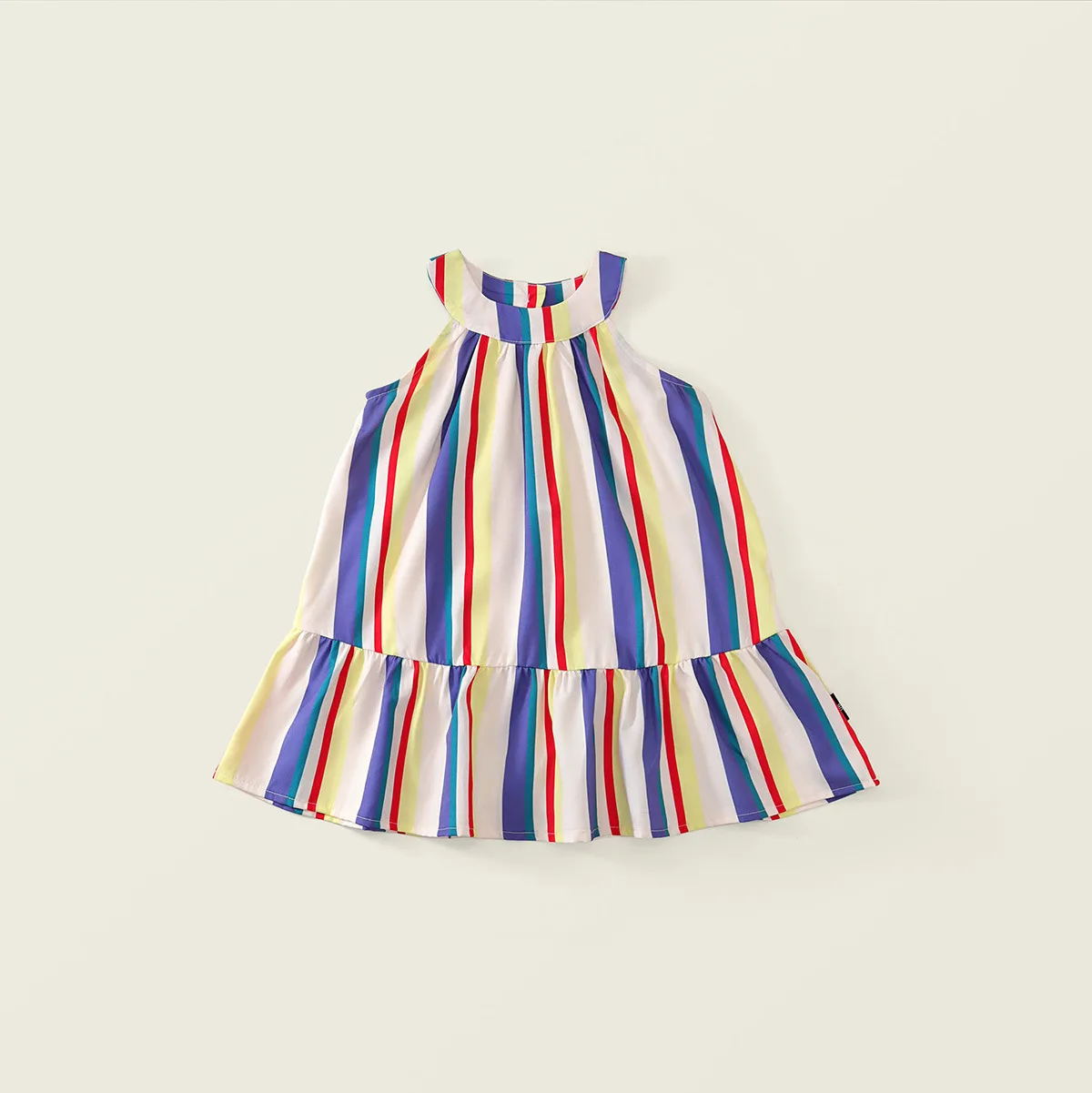 2026 Summer New Baby Girl's Colorful Striped Hanging Neck Dress Dance Street Style Fresh Ruffle Edge Tank Top Dress