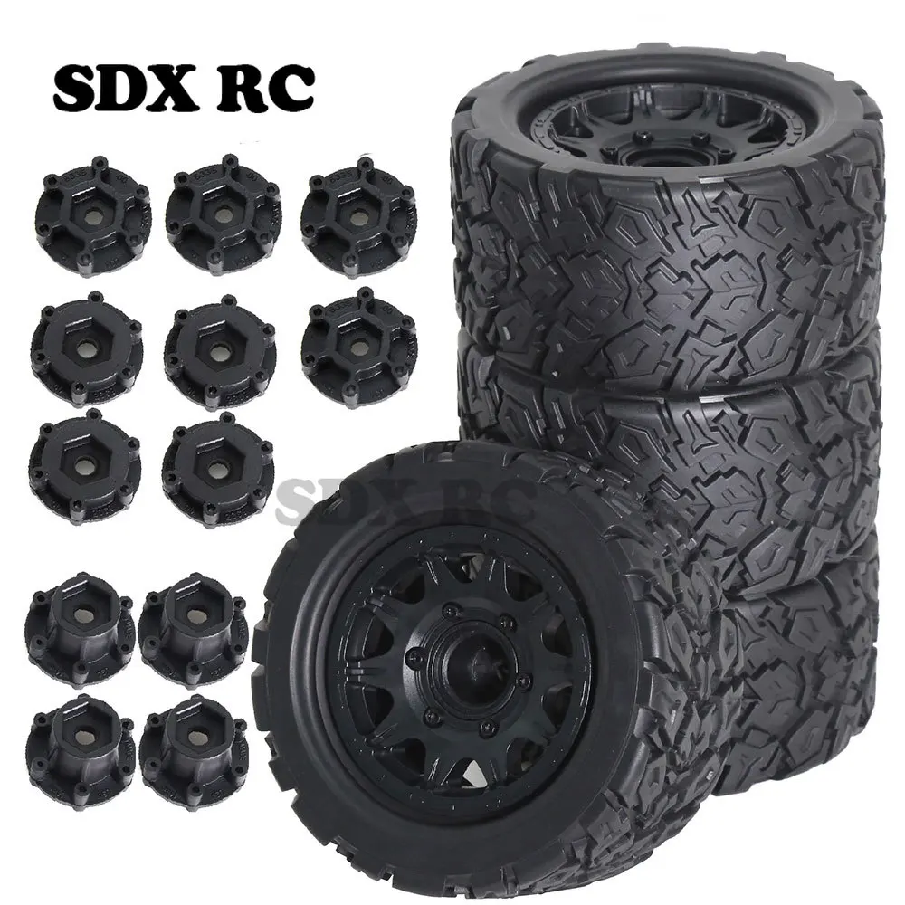 4pcs 110mm 1/10 Monster Stunt Truck Tire 12mm and 14mm Hex for TRAXXAS MAXX ARRMA Granite KRATON Outcast Tamiya Losi Redcat