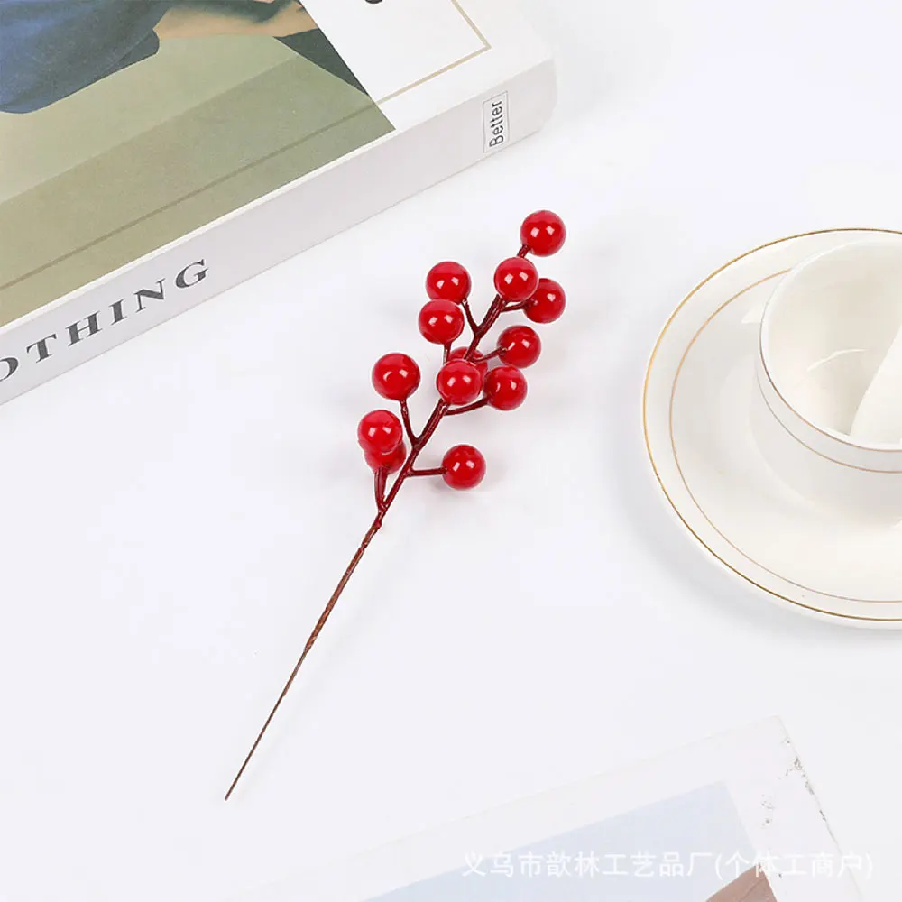 Christmas Autumn Artificial Flowers Red Berries Branch Fake Plants Holly Berry Stamen Wreath Ornaments for Xmas Tree Party Decor