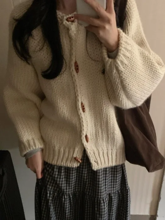 

Chic Casual Knitted Open Cardigan Women's Loose Versatile Design Single Button round Ne Sweater Jaet Trendy