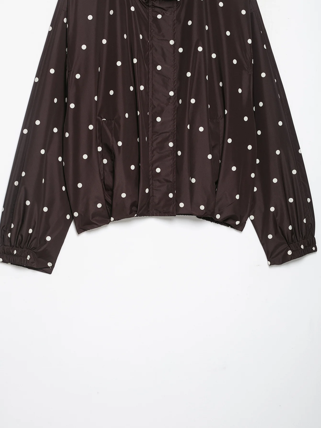 TFMLN Vintage Polka Dot Crop-Jacke für Damen, schicker Stehkragen, Fronttasche, lässiger lockerer Mantel, Herbst-High-Street-Jacke – Detail 7