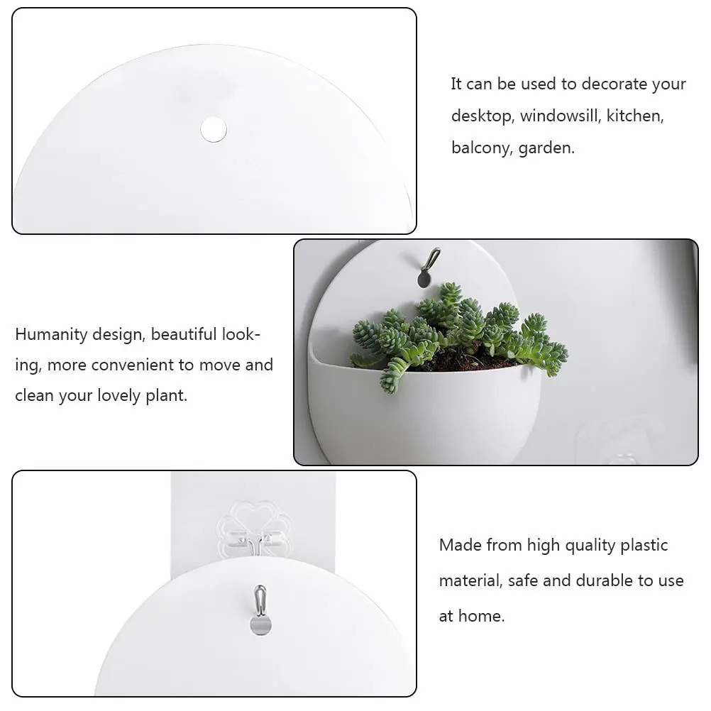 

3Pcs Decorative Hanging Pots Smooth Plastic Wall Mounted Flower Container Modern Storage Pendant