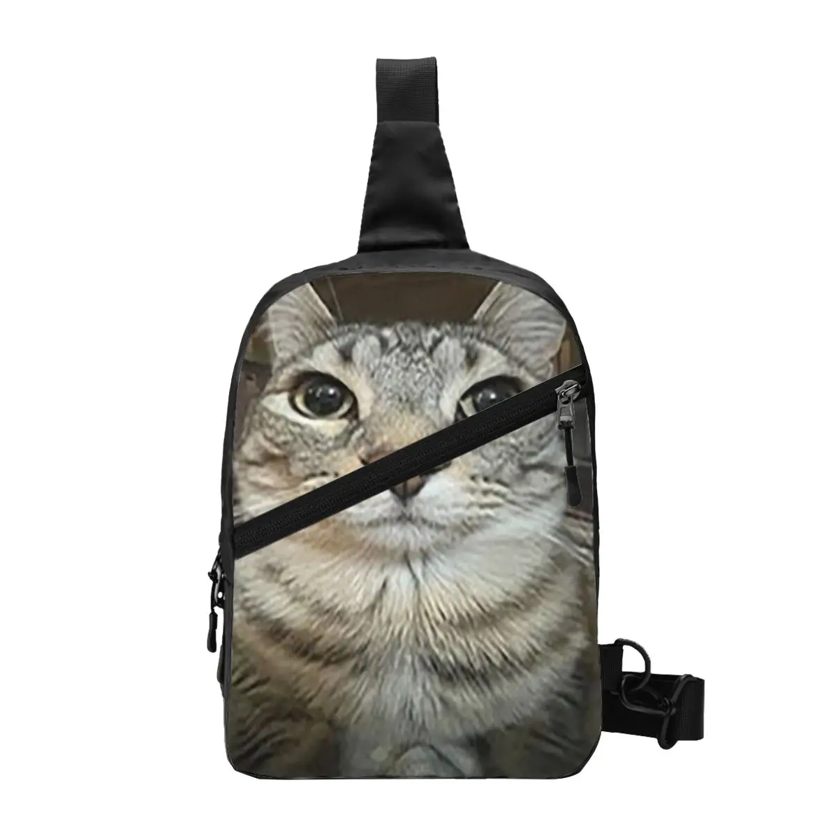 Cat Looking Directly At You Chest Bag Men Sling Crossbody Backpack Chest Bag Traveling Hiking Daypack Shoulder Bag