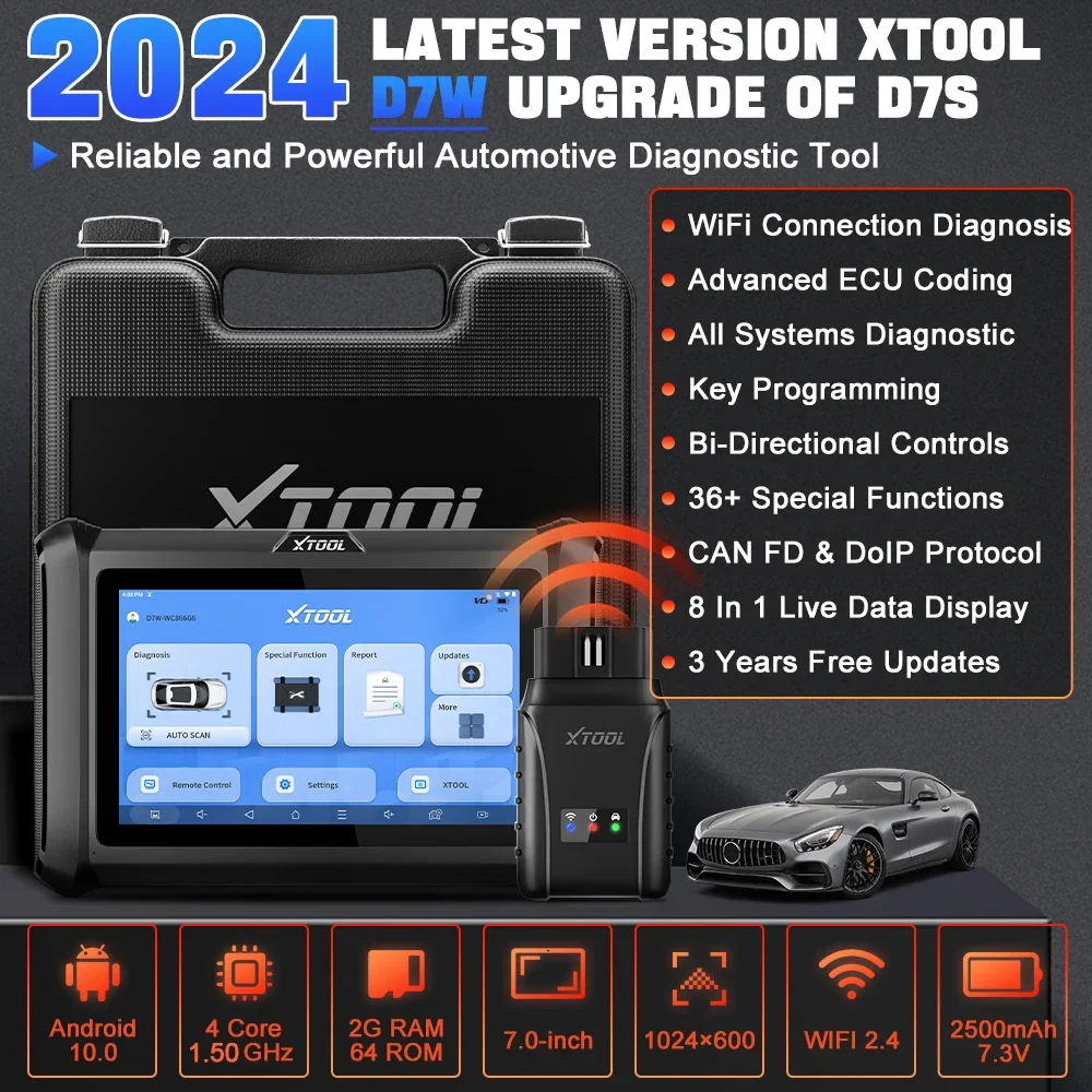 XTOOL D7W Bluetooth Diagnostic Tool All System Bi-Directional Scanner ECU Coding Key Programmer 36 Reset DOIP CAN FD