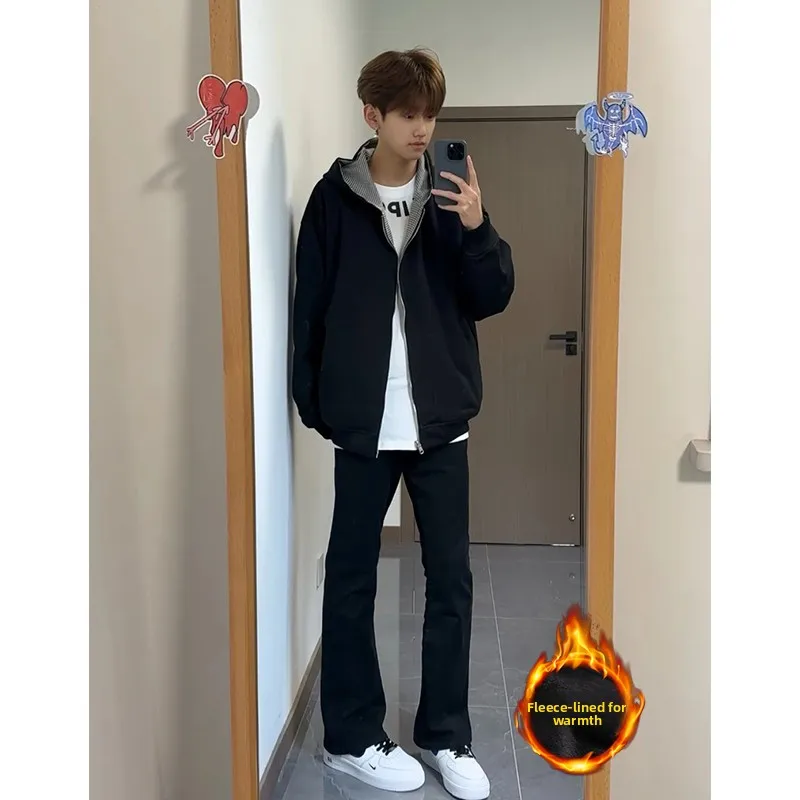 

Bla Fce Lined Thi Straight Leg Jeans Men's Autumn Winter American Vibe Elastic Knife Slimming Narrow Version Long Pants