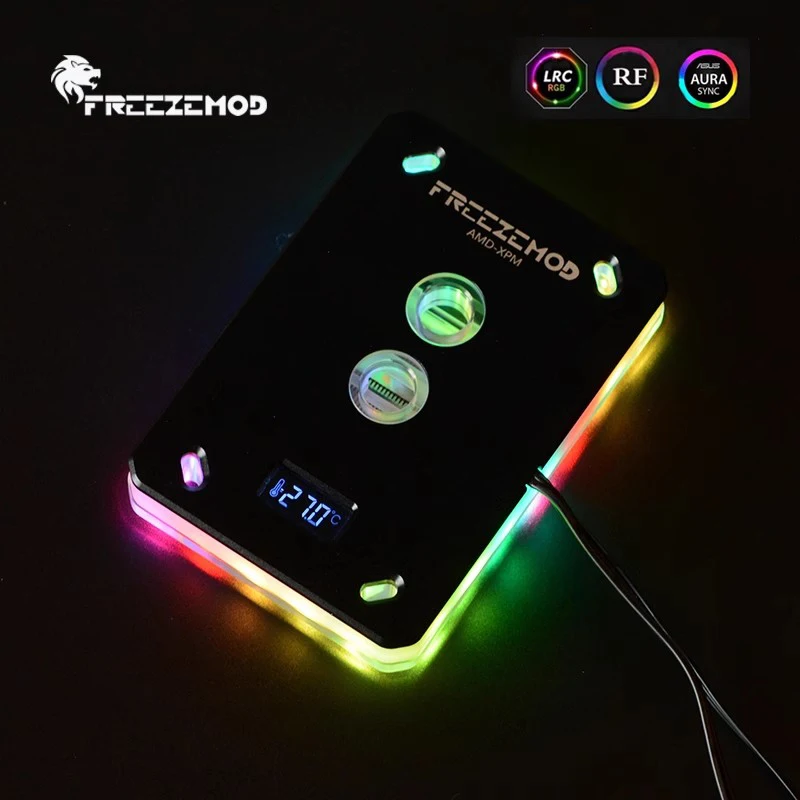 FREEZEMOD Thermometer Monitor CPU Water Block For AMD AM5 AM4, Copper Bottom + PMMA Cover TEMP. Display,5V ARGB SYNC AMD-XPM