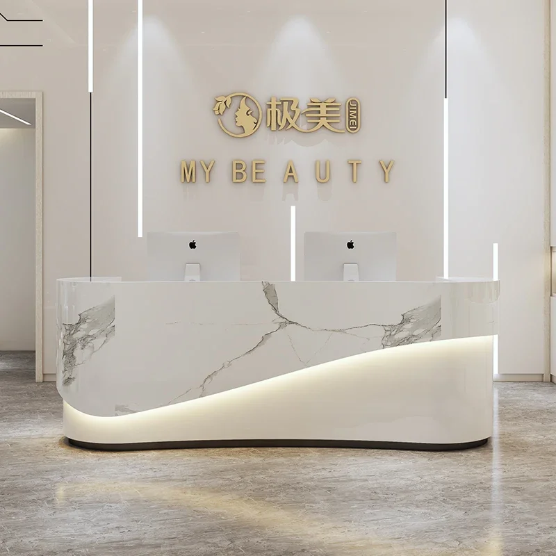 Salon Customized Beauty Reception Desk Bar Simple Modern Reception Desk Company Front Bancone Reception Commercial Furniture