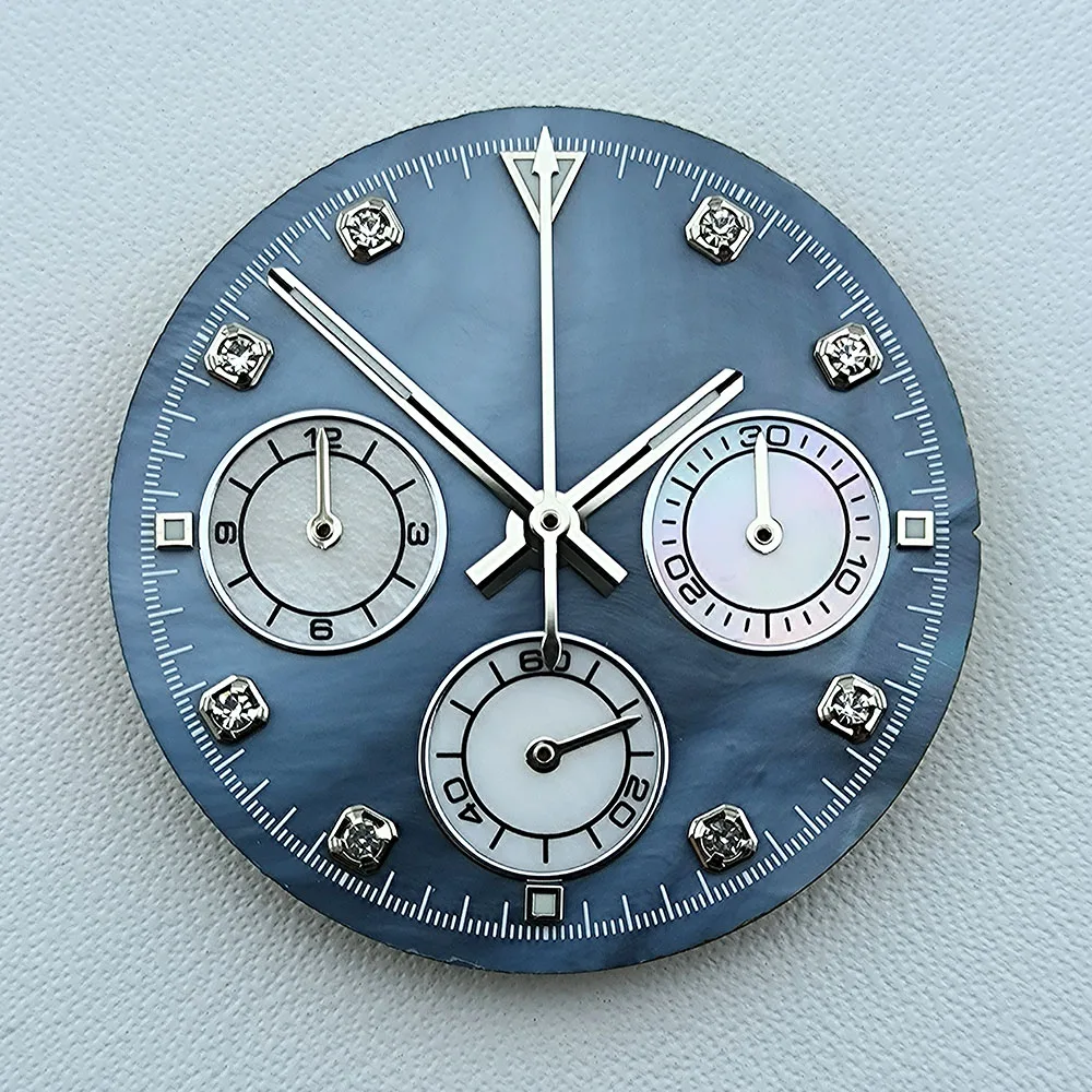 

Hot 29.5mm VK63 chronograph dial Diamond Numerals Shell dial No Luminous fit VK63 quartz movement watch accessories