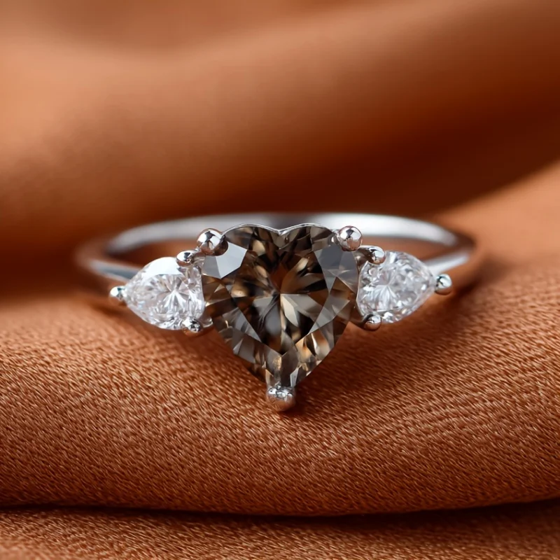 

SGARIT Trending 8mm Heart Tea Crystal Rings for Women 925 Sterling Silver Couples Ring Anniversary Gift