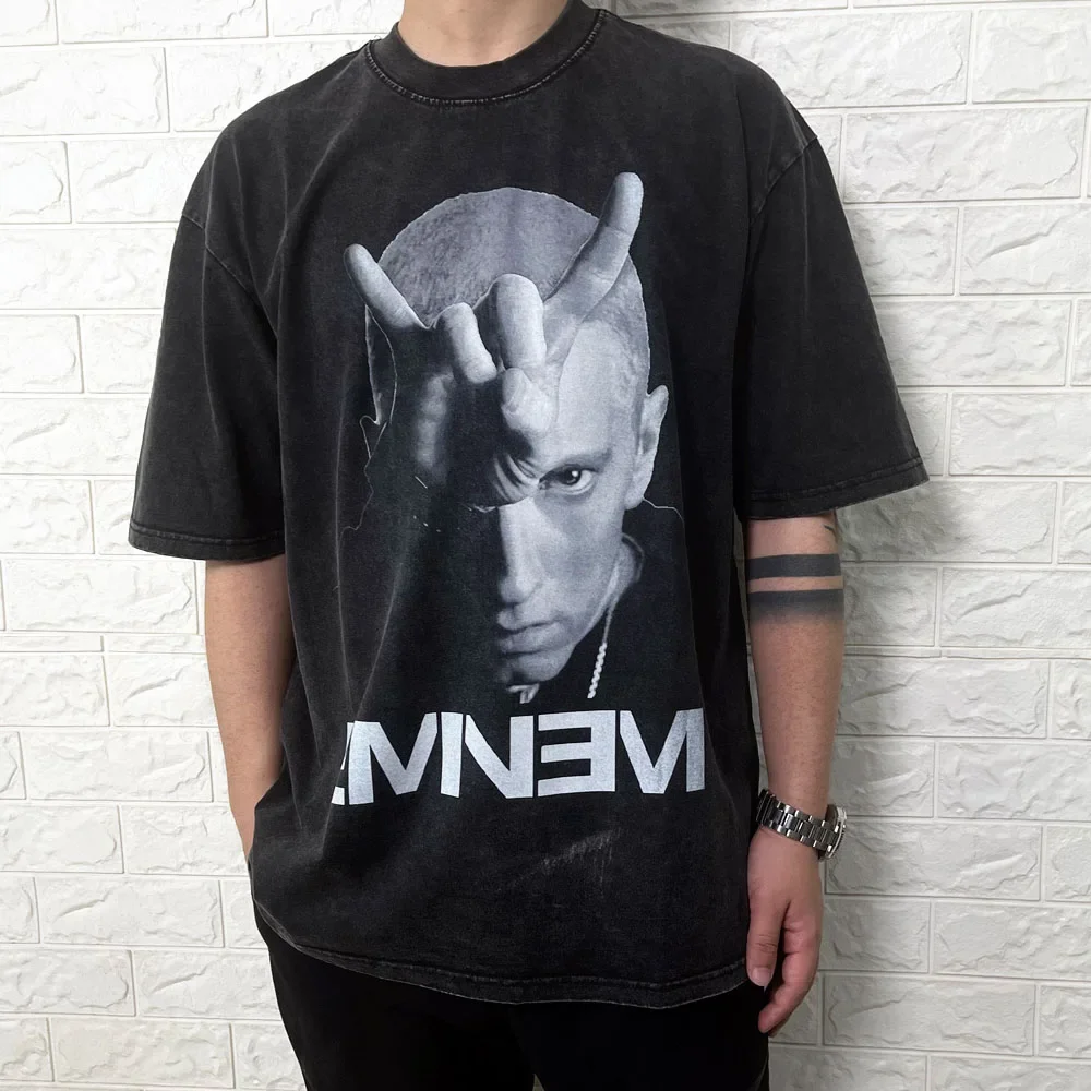 Frog drift Street HIP HOP Rapper Eminem Kanye Personage Graphics Vintage Retro Washing Oversized Loose tee Tops T shirt For Men