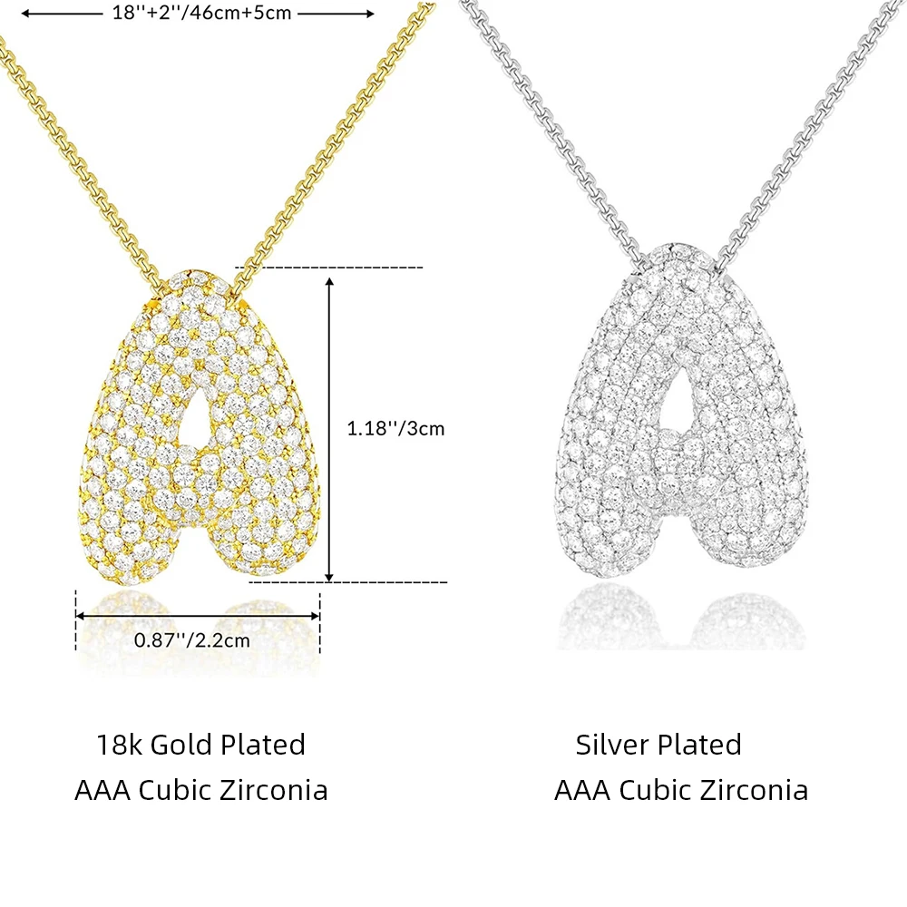 Golden Color Pave CZ Zircon Chunky Letter Necklace for Women Men Alphabet Bubble Initial Neckalces Dainty Jewelry Bijoux Gift