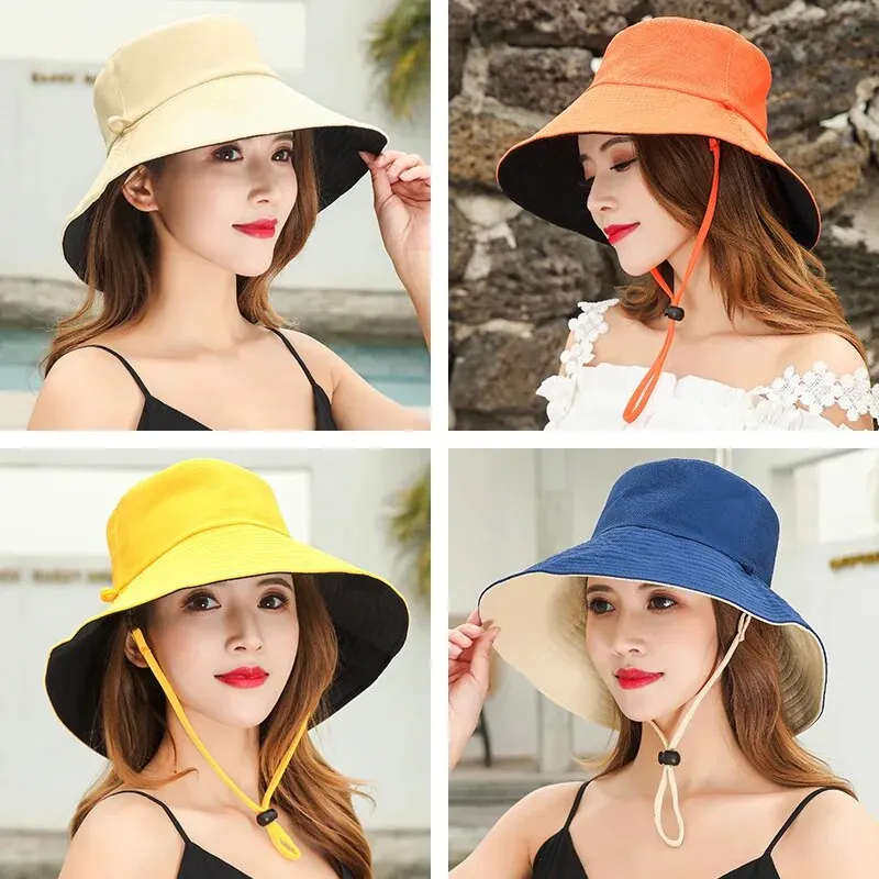 Fisherman Hat Women\'s Summer Face Cover, Sunscreen, Large Brim Sunshade Hat, Internet Celebrity Double-Sided And Versatile