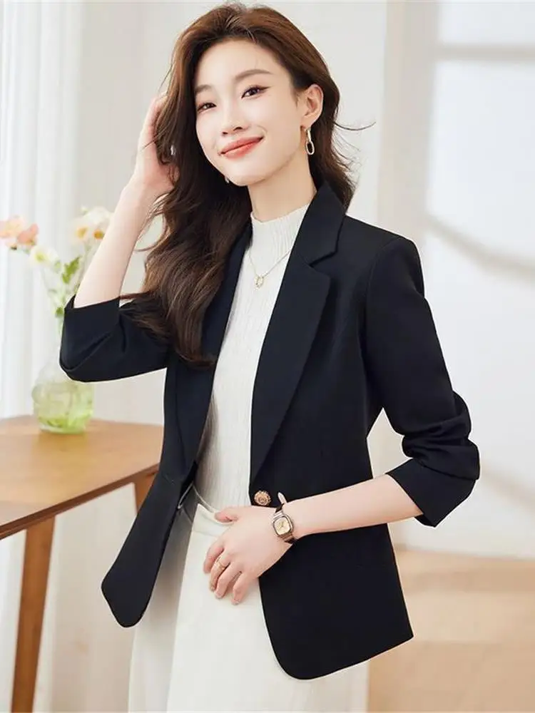 

Bla Korean Sle Women's Suit Jaet Casual Faion Outerwear Spring Autumn Little Fraance Sle ort Length Top