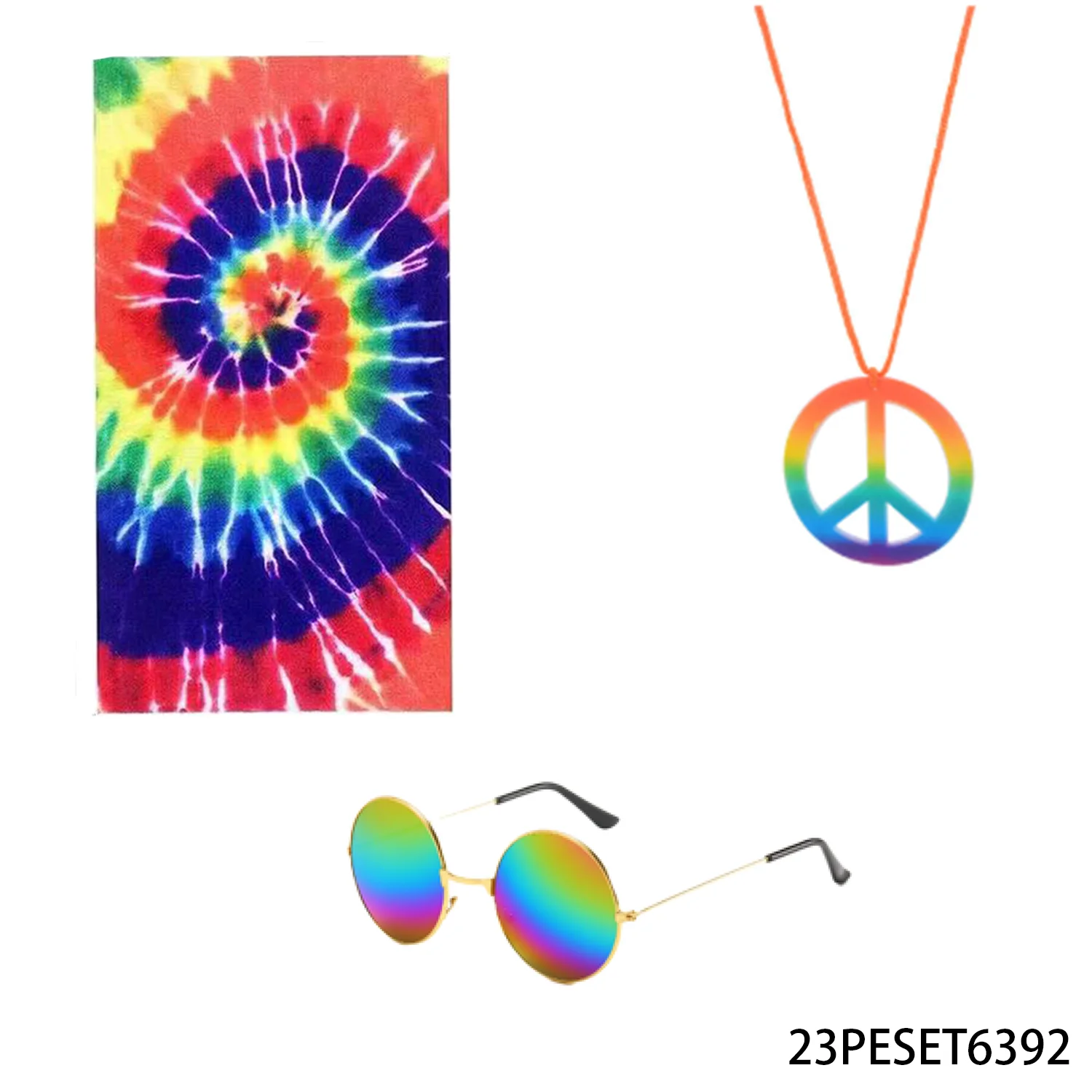 PESENAR Conjunto de Disfraz Hippie - Diadema con Corona de Flores, Gafas de Sol con Forma de Corazón, Collar con Colgante de Signo de Paz Ajustable, Accesorios de Atuendo de los Años 60