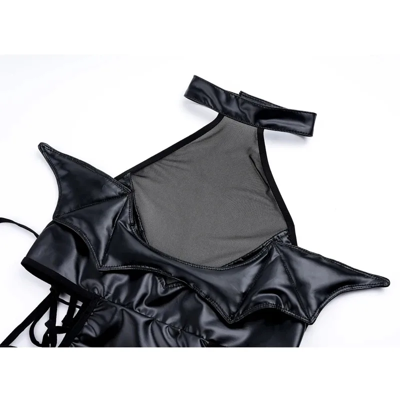 ฮาโลวีนปีกปีศาจหนังผู้หญิงสายคล้องคอตาข่ายปีศาจชุดเครื่องแต่งกายคอสเพลย์