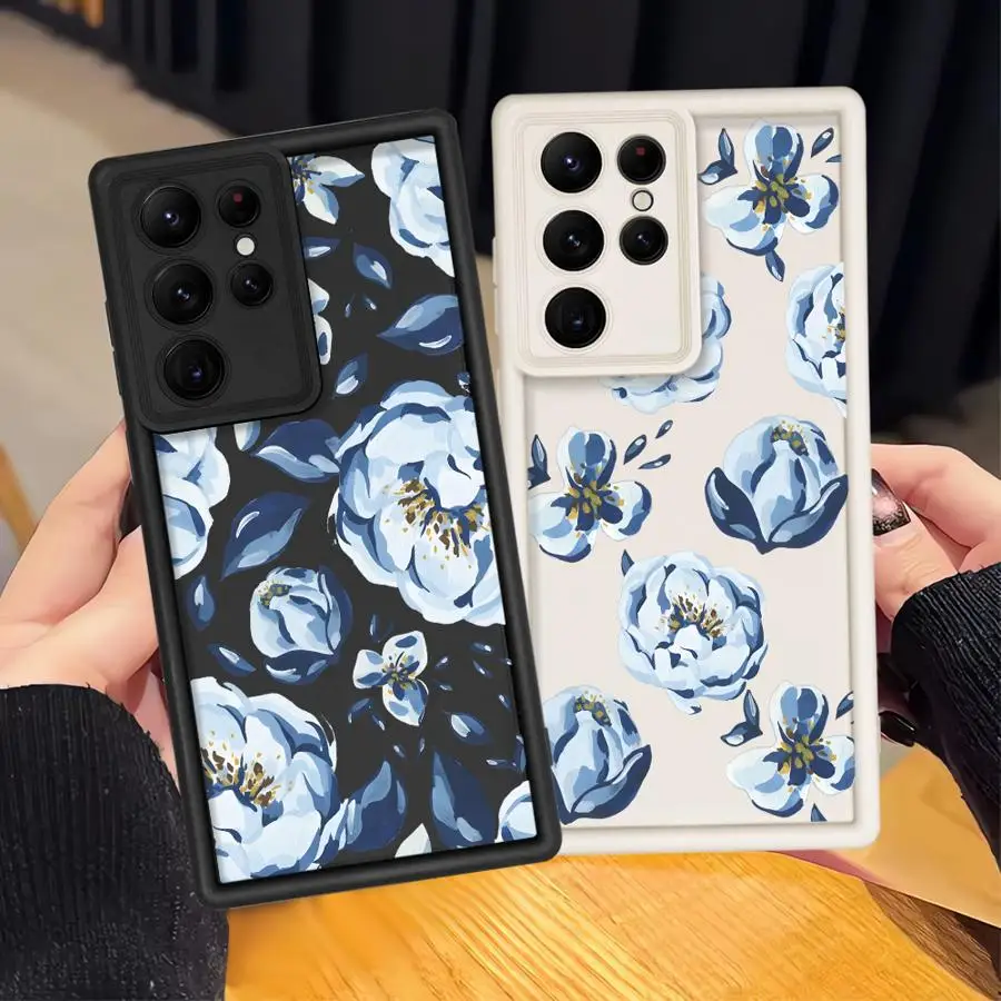 Cartoon Bule Flower Phone Cover Case for Samsung Galaxy S20FE S24Ultra S21 S25 Edge S22 S23 FE S25 Ultra S24 Plus